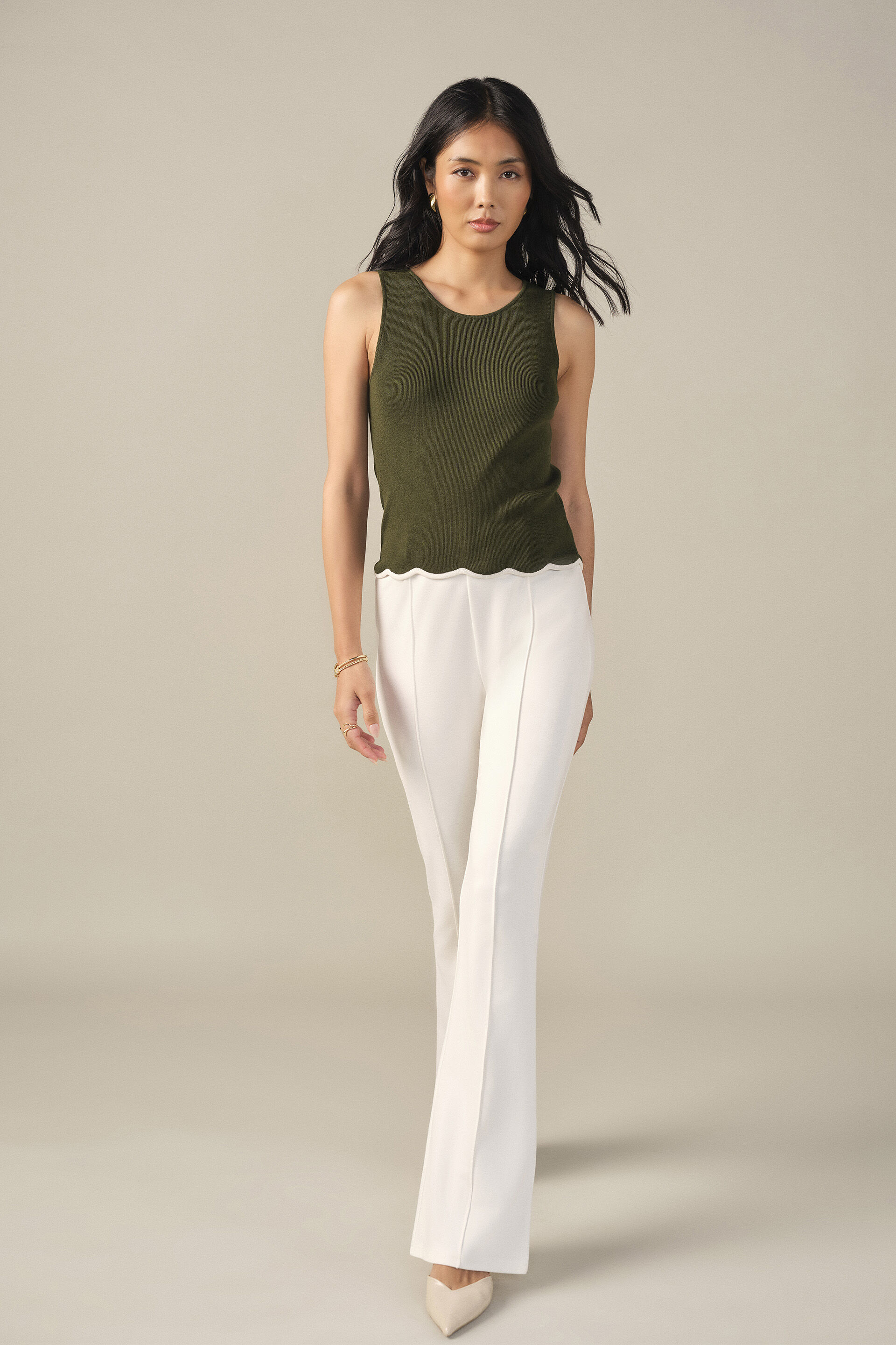 Scallop Hem Tank Top in Olive, Olive, image 5